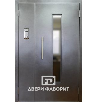 стальная двустворчатая дверь в подъезд с домофоном и стеклом