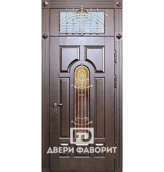 металлическая с верхней вставкой дверь с терморазрывом и стеклом с ковкой